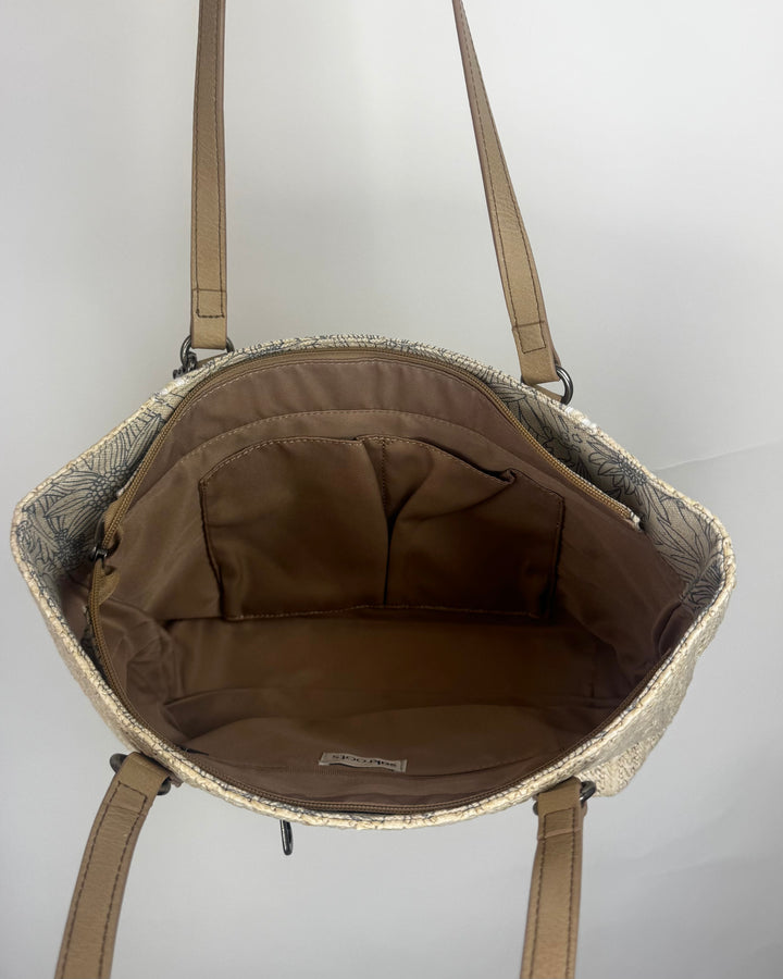 Tan and Blue Woven Sunflower Tote