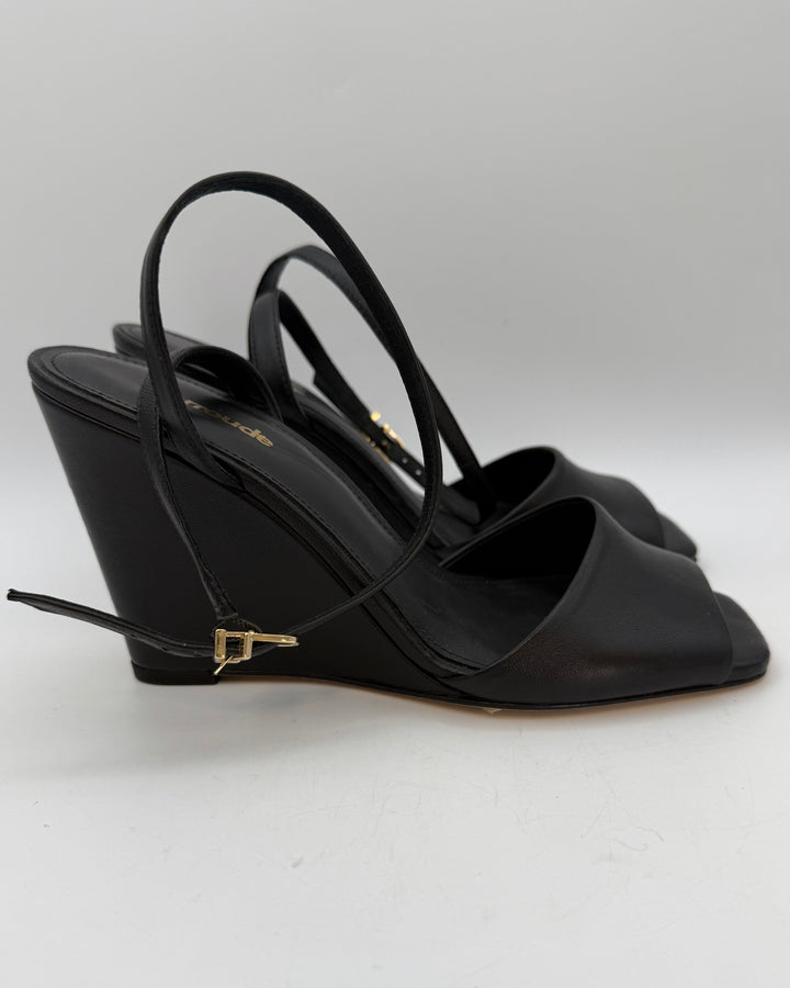 Black Wraparound Wedge Heels - Size 6.5