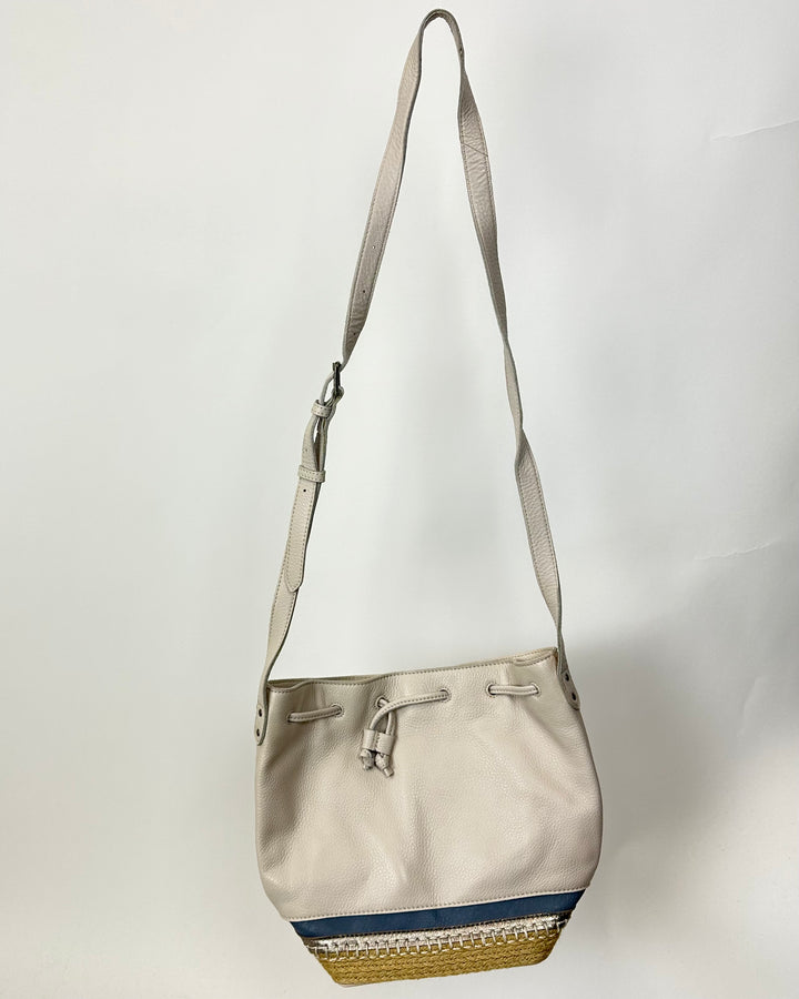 Cream Leather Drawstring Crossbody Bag