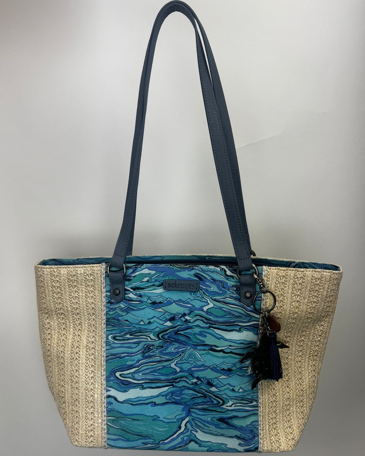 Blue Marbled Print Woven Bag