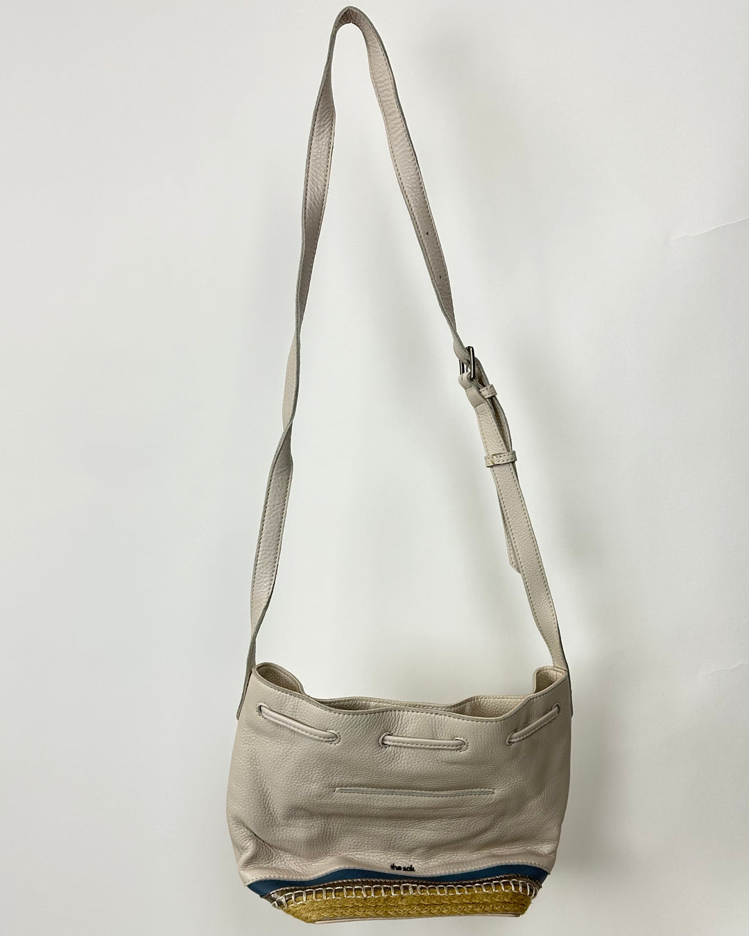 Cream Leather Drawstring Crossbody Bag
