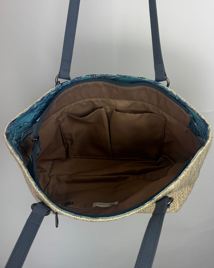 Blue Marbled Print Woven Bag