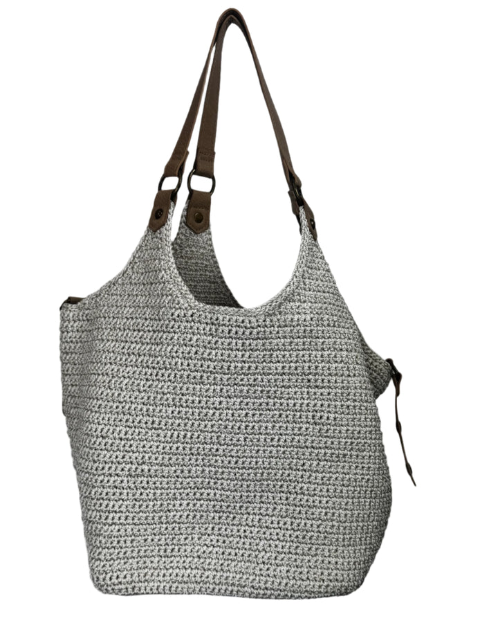Ivory Crochet And Tan Leather Shoulder Bag