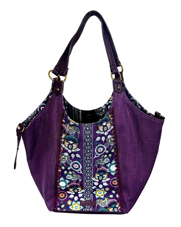 Plum Knitted Floral Tote