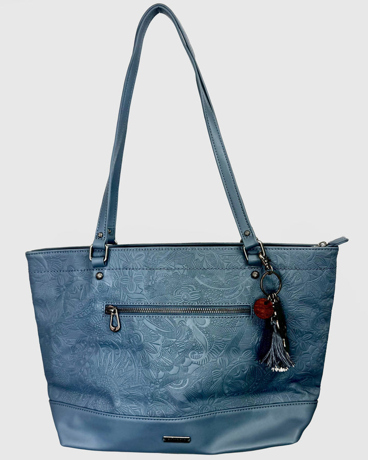 Blue Leather Tote Bag