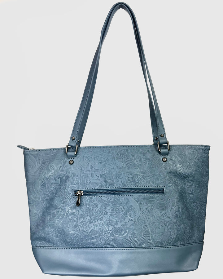Blue Leather Tote Bag