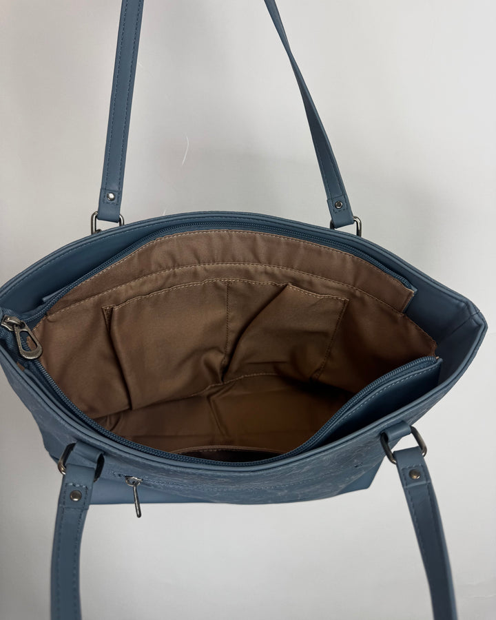 Blue Leather Tote Bag