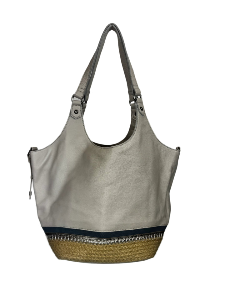 Cream Leather and Woven Shoulder Bag