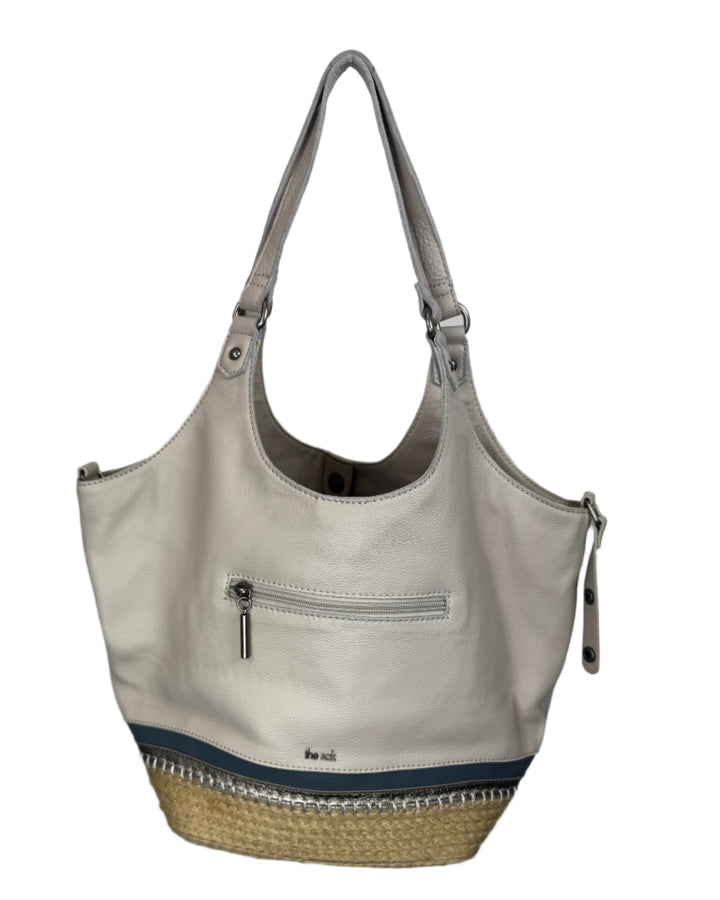 Cream Leather and Woven Shoulder Bag