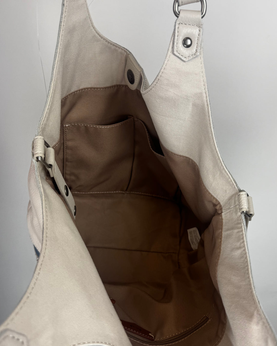 Cream Leather and Woven Shoulder Bag