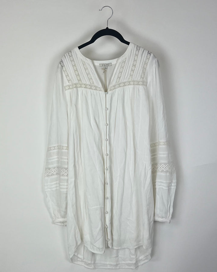White Crochet Detail Mini Dress - Size 2-4