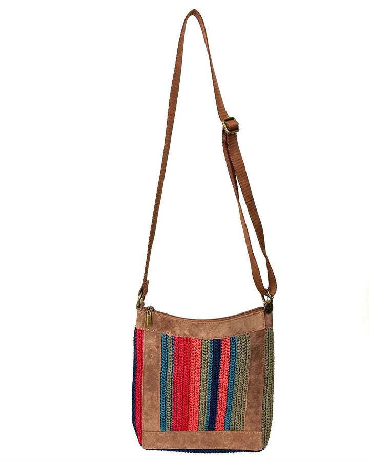 Brown Suede Embroidered Crossbody Bag