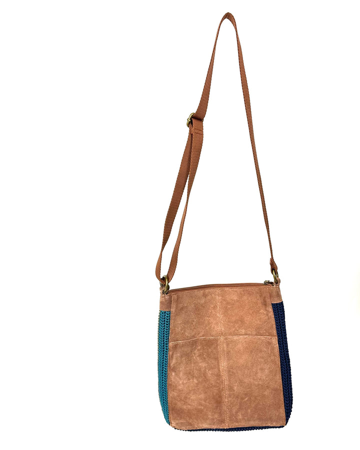 Brown Suede Embroidered Crossbody Bag