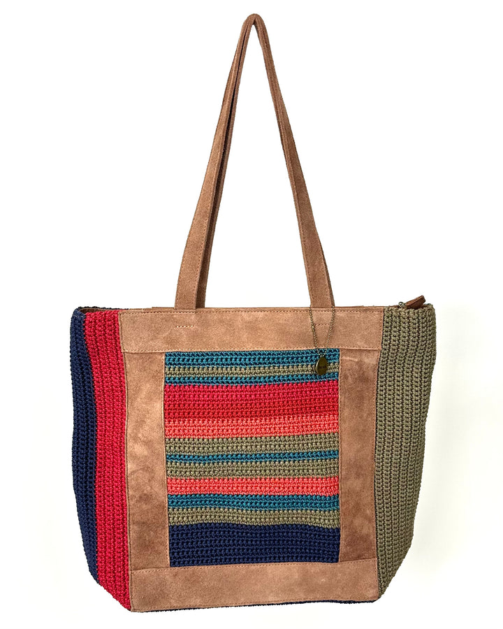 Brown Suede And Crochet Tote Bag