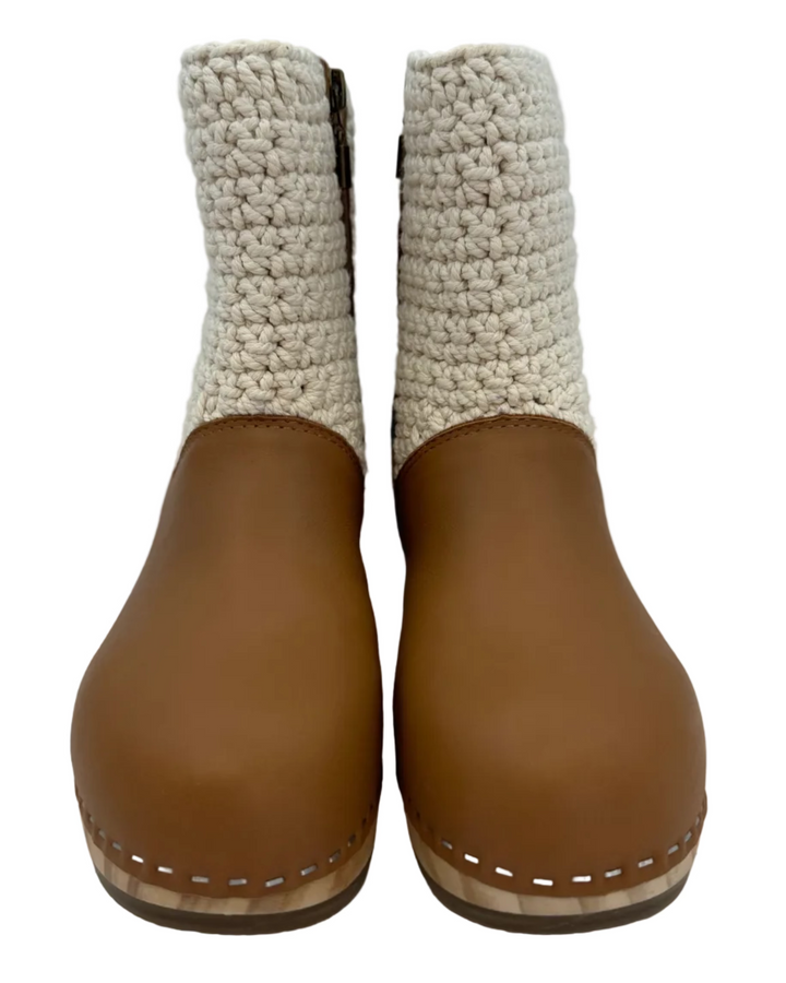 Brown Leather & Crochet Clog Boots - Size 6-11
