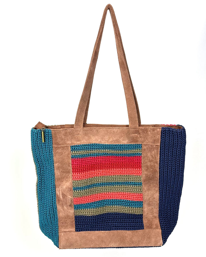 Brown Suede And Crochet Tote Bag