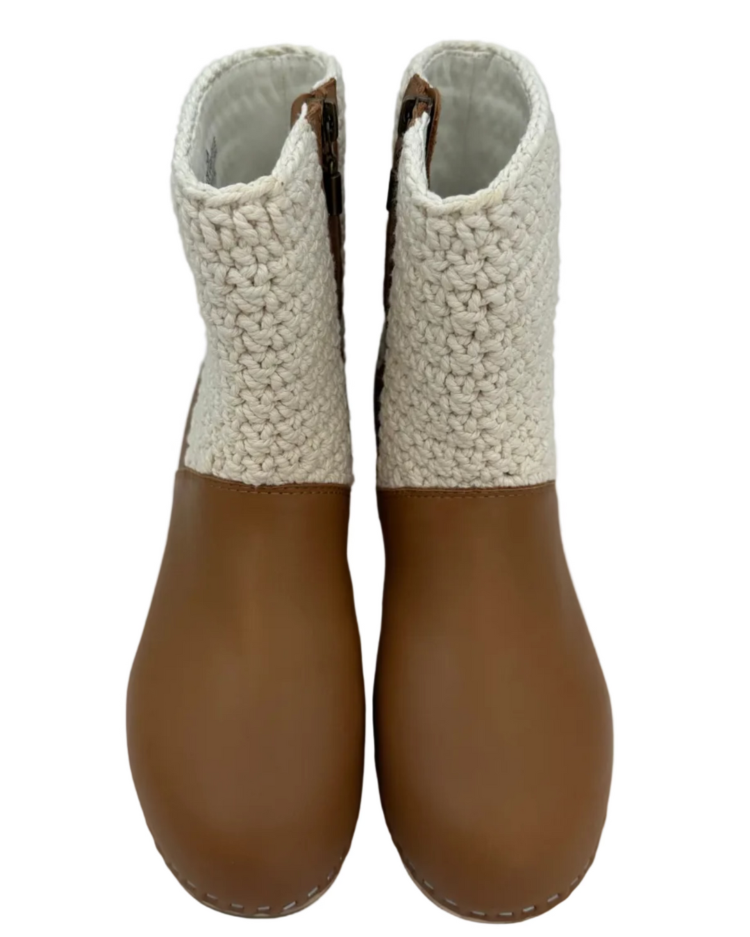 Brown Leather & Crochet Clog Boots - Size 6-11