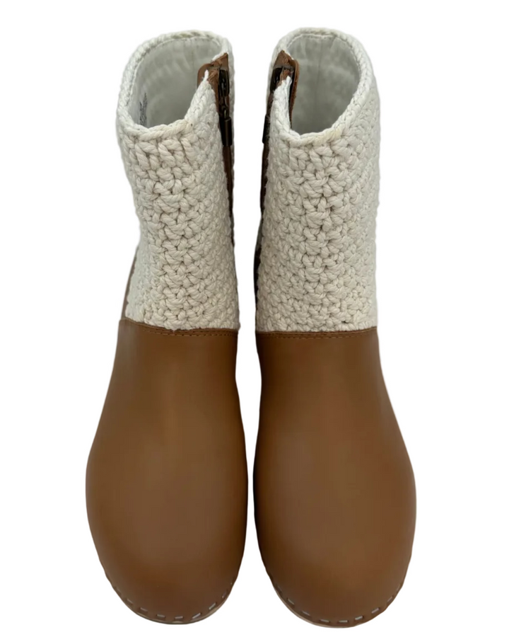 Brown Leather & Crochet Clog Boots - Size 6-11
