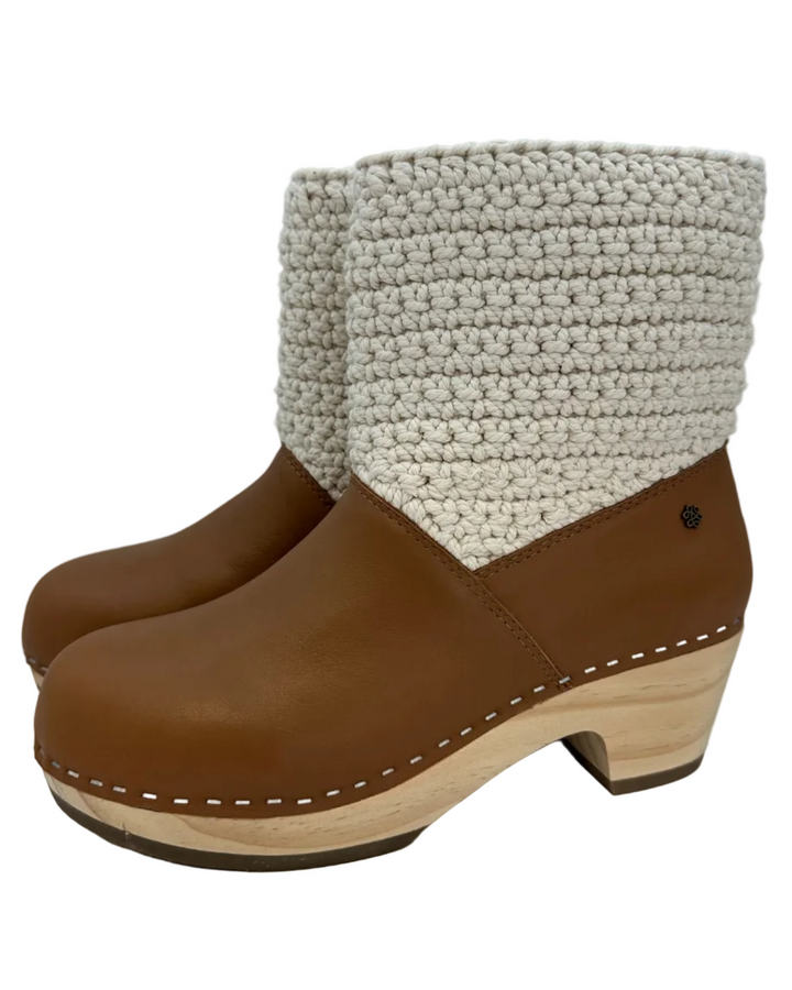 Brown Leather & Crochet Clog Boots - Size 6-11