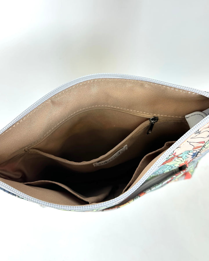 Grey Floral Crossbody Tote Bag