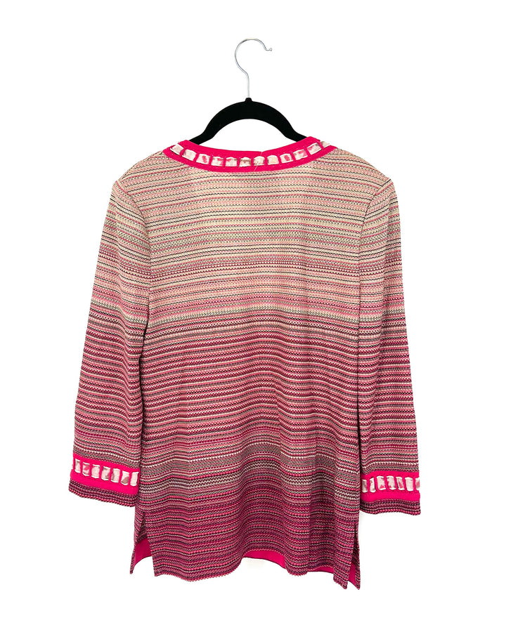 Pink Multi Colored Textured Cardigan - Size 2-4