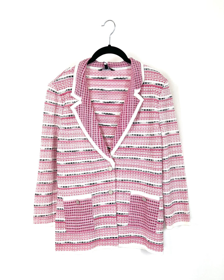 Pink Black And White Textured Blazer Cardigan - Size 2-4