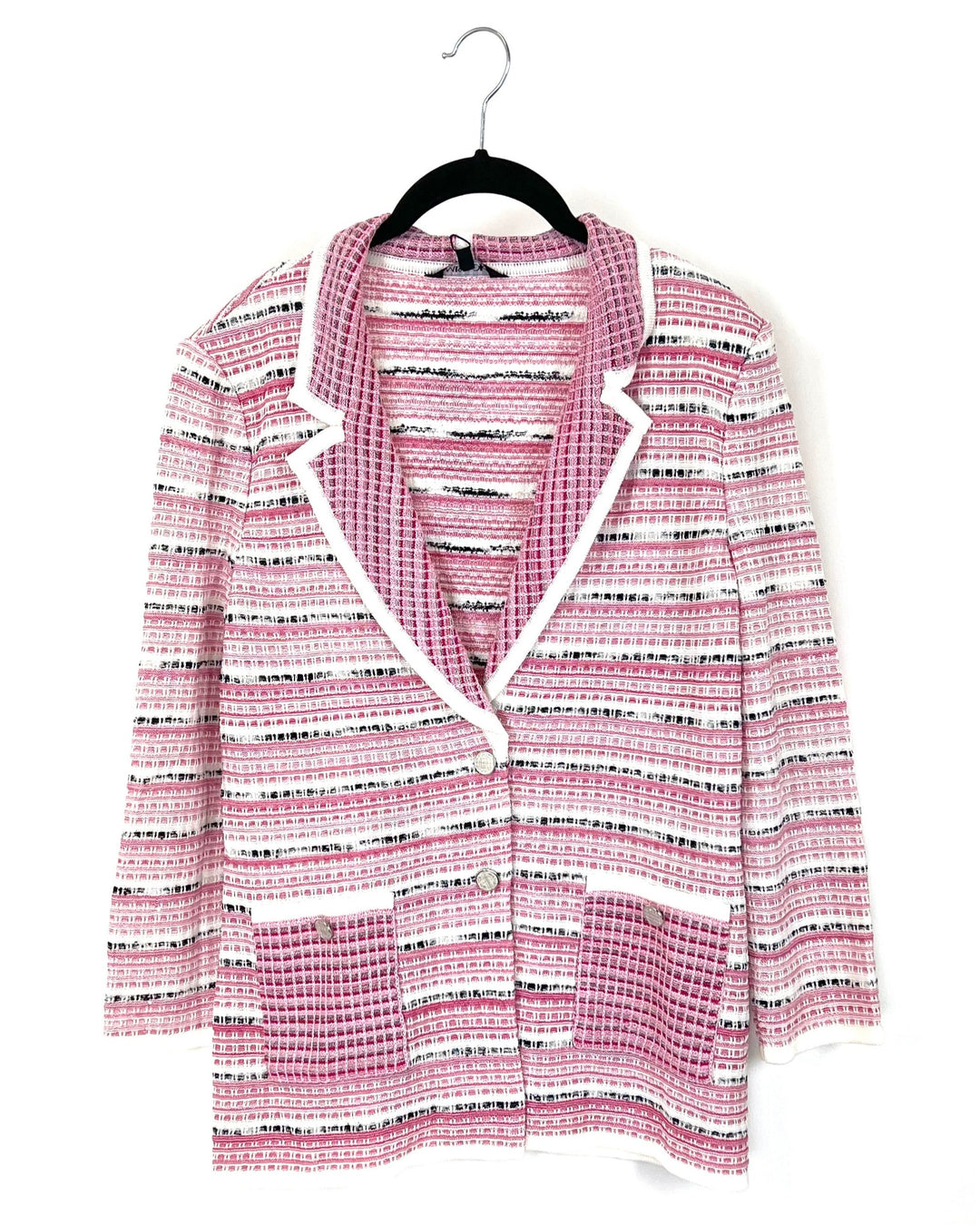 Pink Black And White Textured Blazer Cardigan - Size 2-4