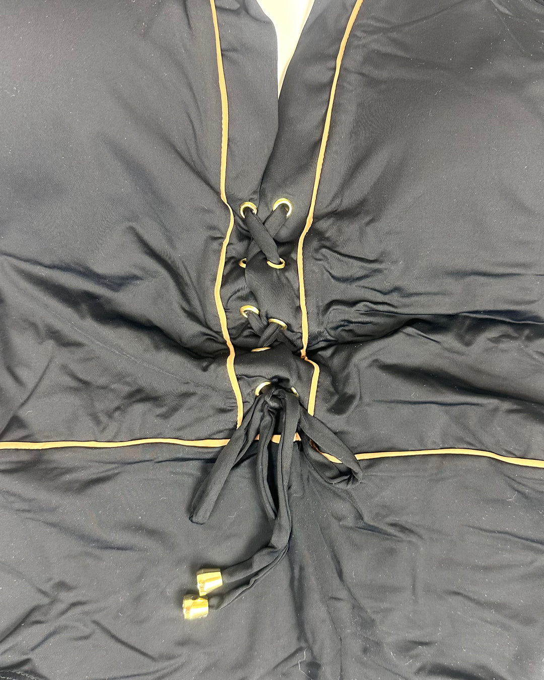 Black and Tan Trim One Piece Swimsuit - Size 12/14