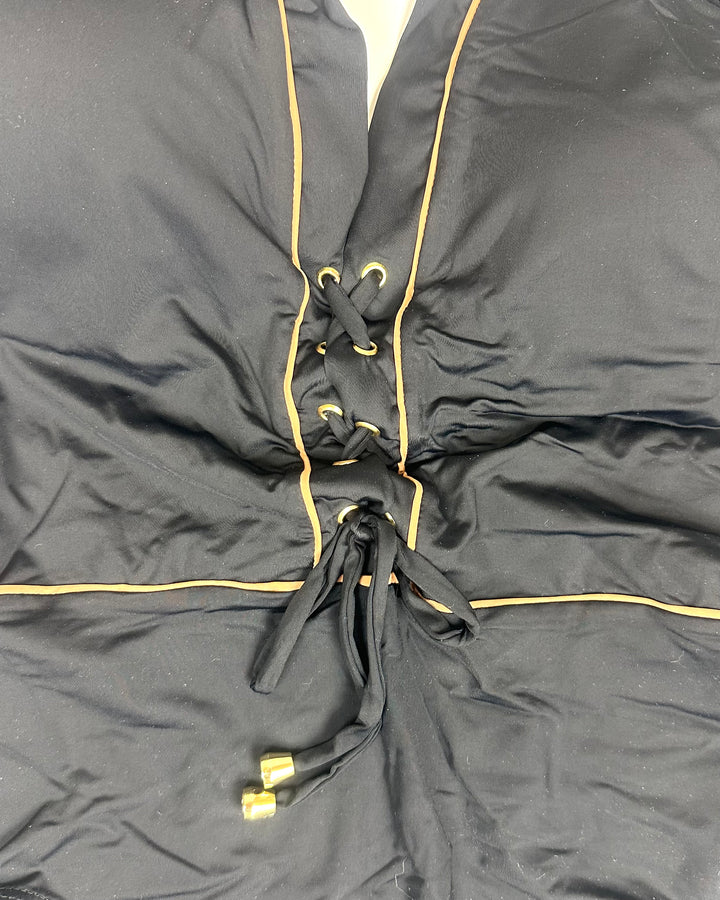 Black and Tan Trim One Piece Swimsuit - Size 12/14