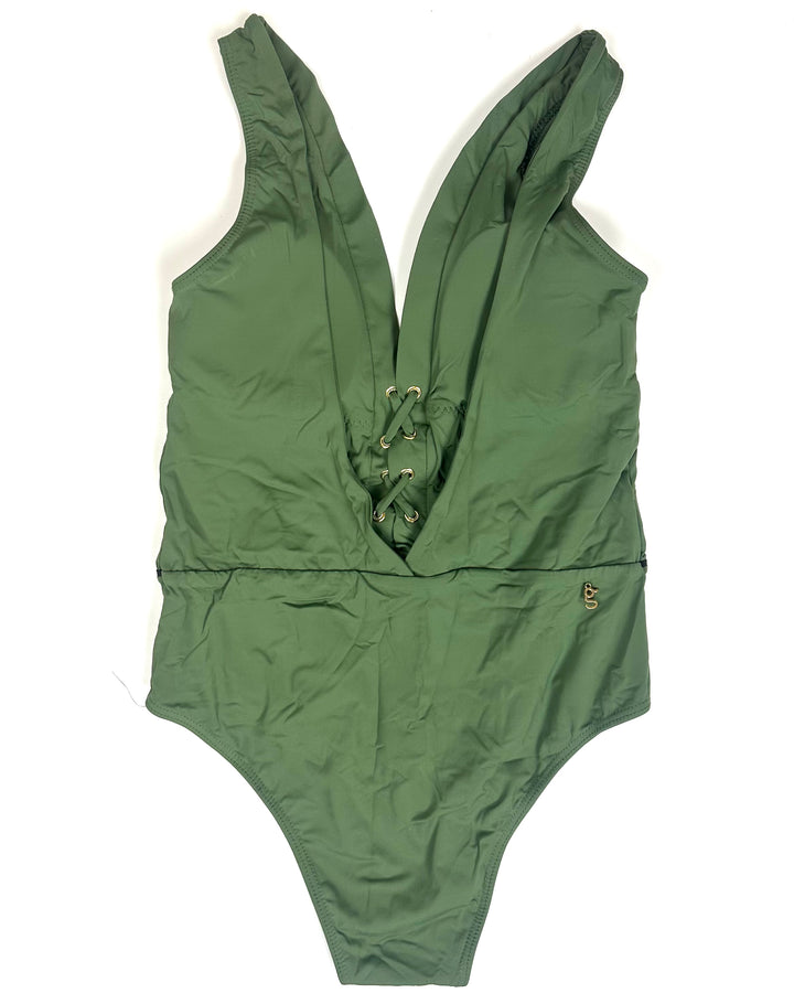Green and Black Trim One Piece Swimsuit - Size 8/10