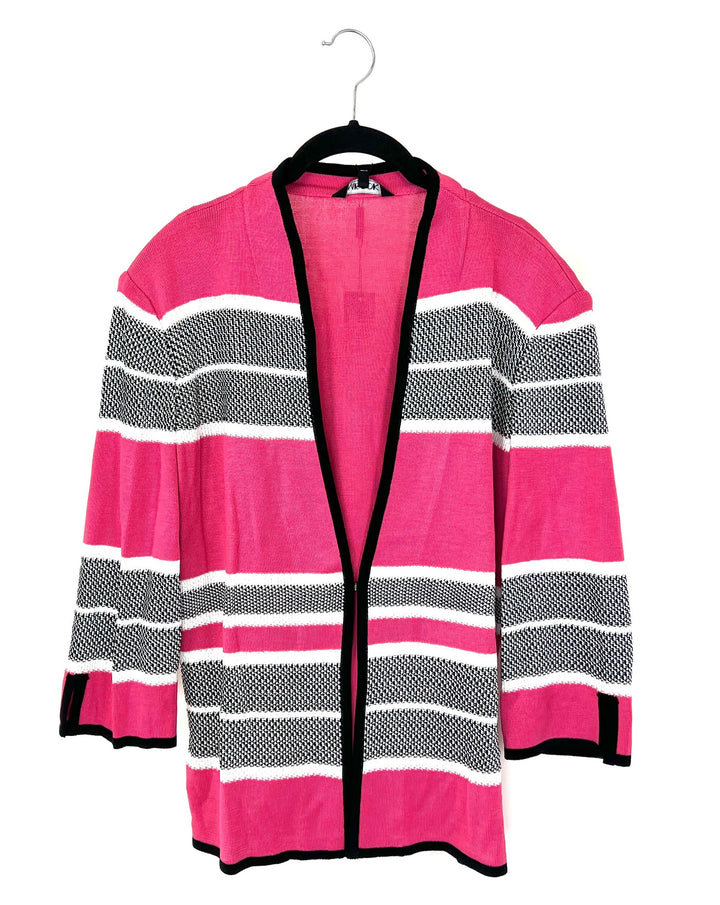 Black And White Stripped Pink Cardigan - Size 6/8
