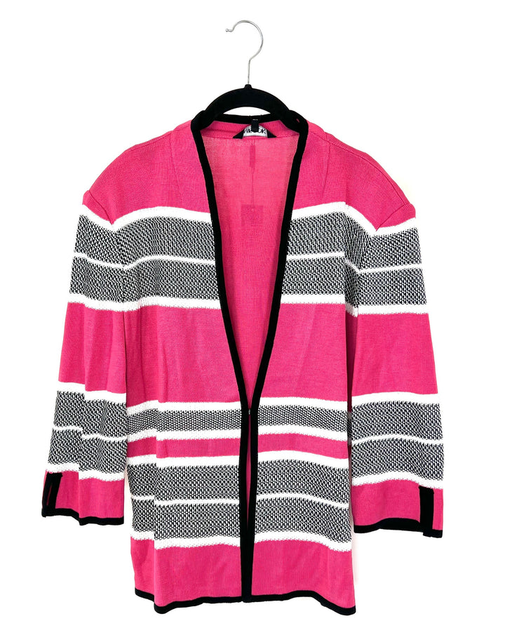 Black And White Striped Pink Cardigan - Size 6/8