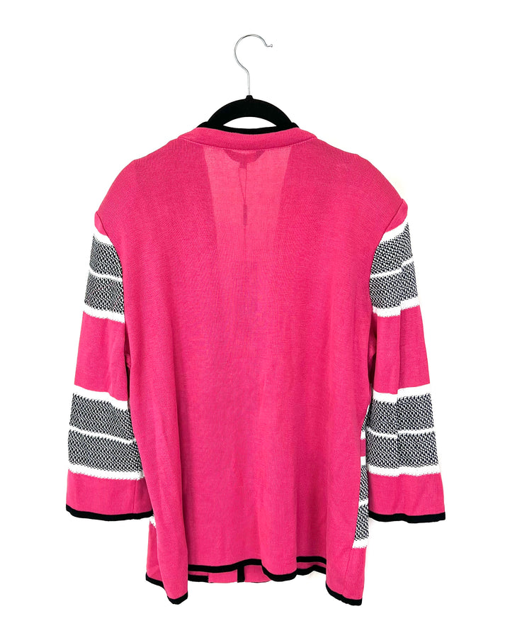 Black And White Stripped Pink Cardigan - Size 6/8