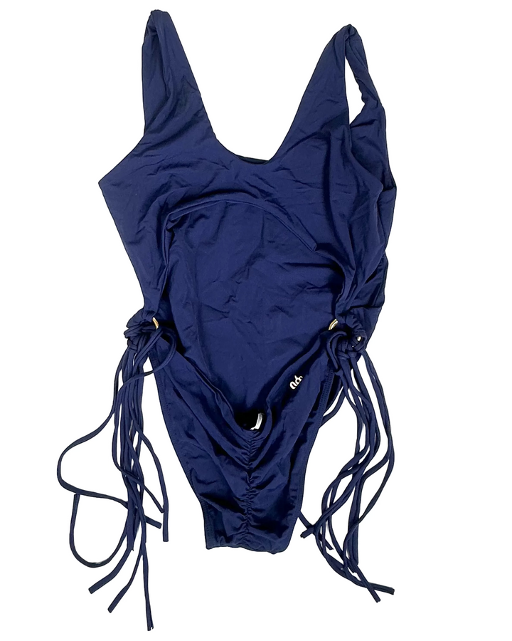 Navy Blue Tassel Cutout One Piece Swimsuit - Size 2/4