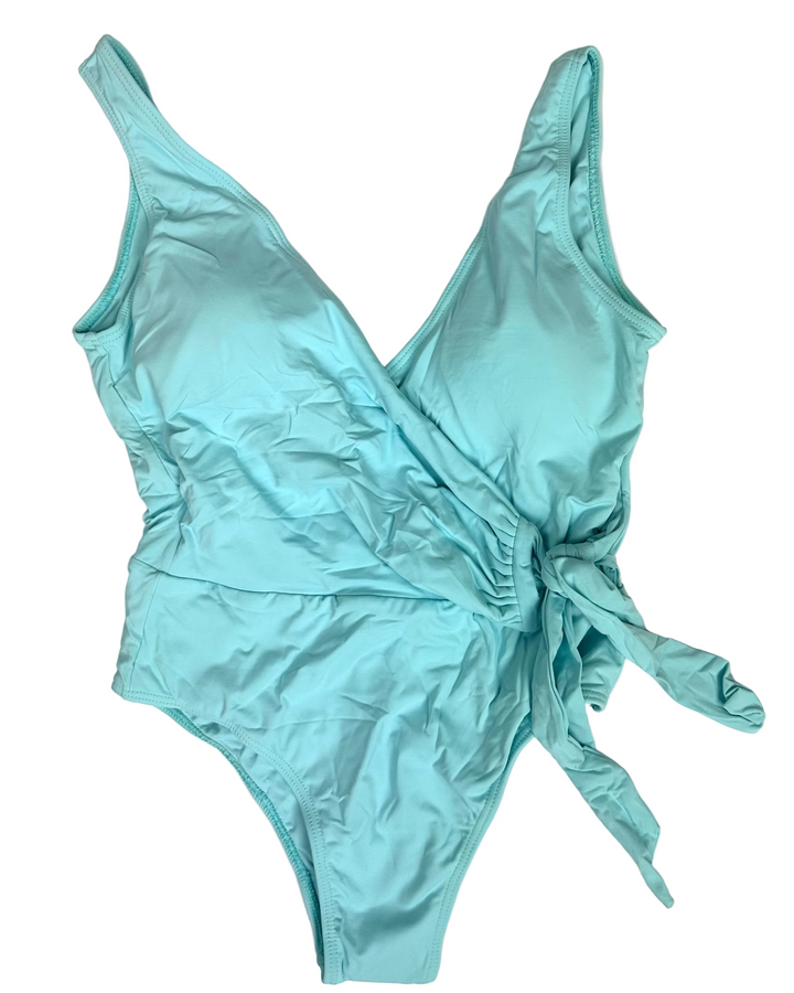 Sky Blue Ribbon Wrap One Piece Swimsuit - Size 2/4
