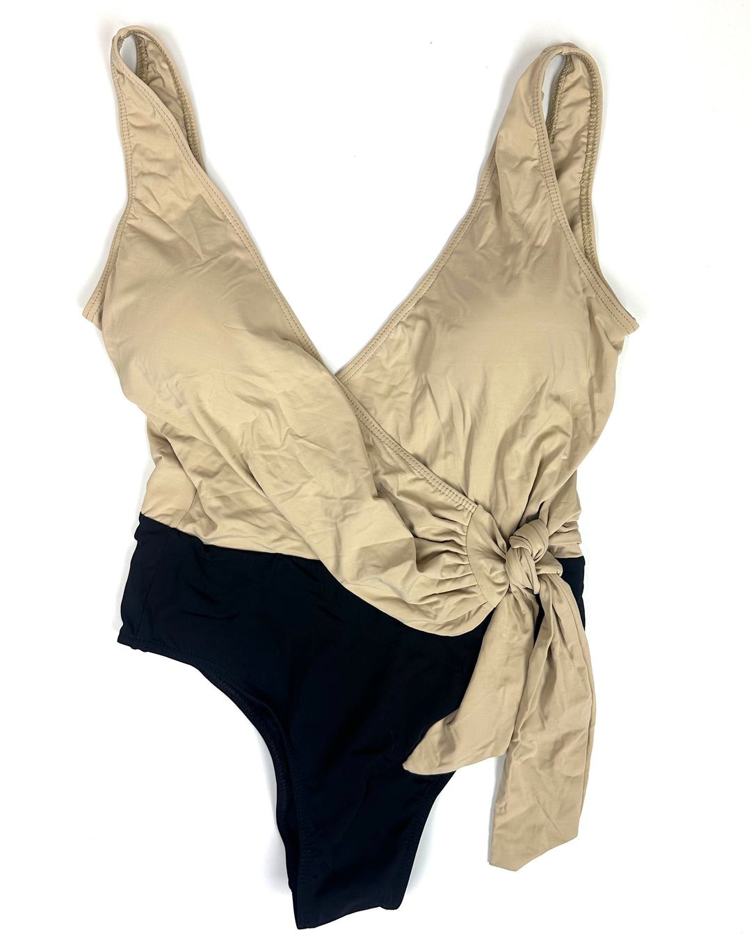 Sand Beige Ribbon Wrap One Piece Swimsuit - Size 2/4