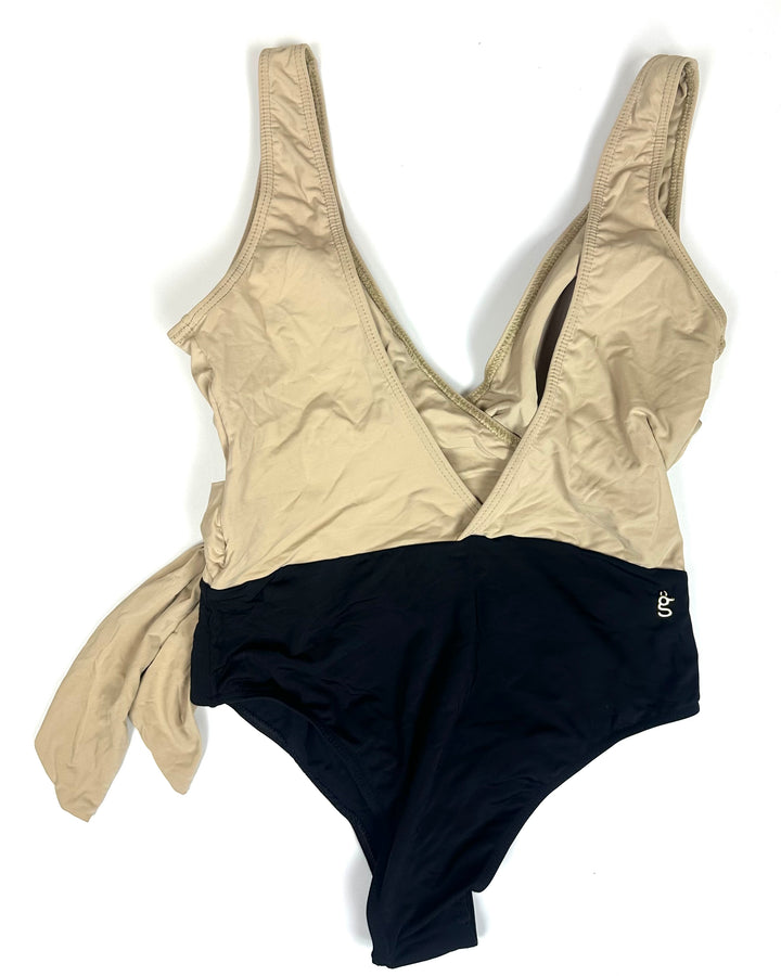 Sand Beige Ribbon Wrap One Piece Swimsuit - Size 2/4