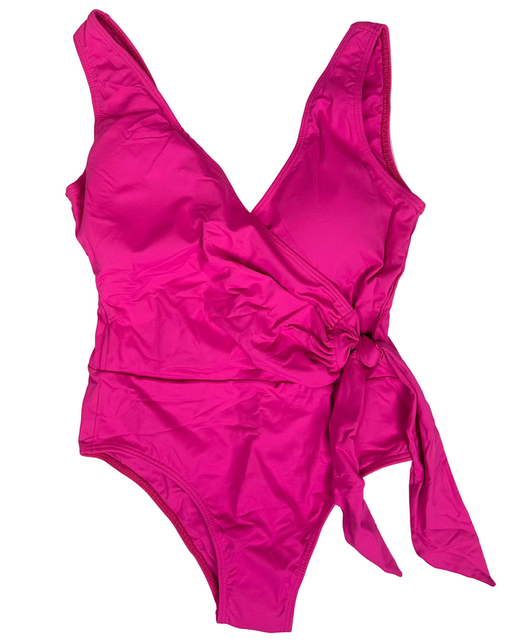 Magenta Pink Ribbon Wrap One Piece Swimsuit - Size 2/4