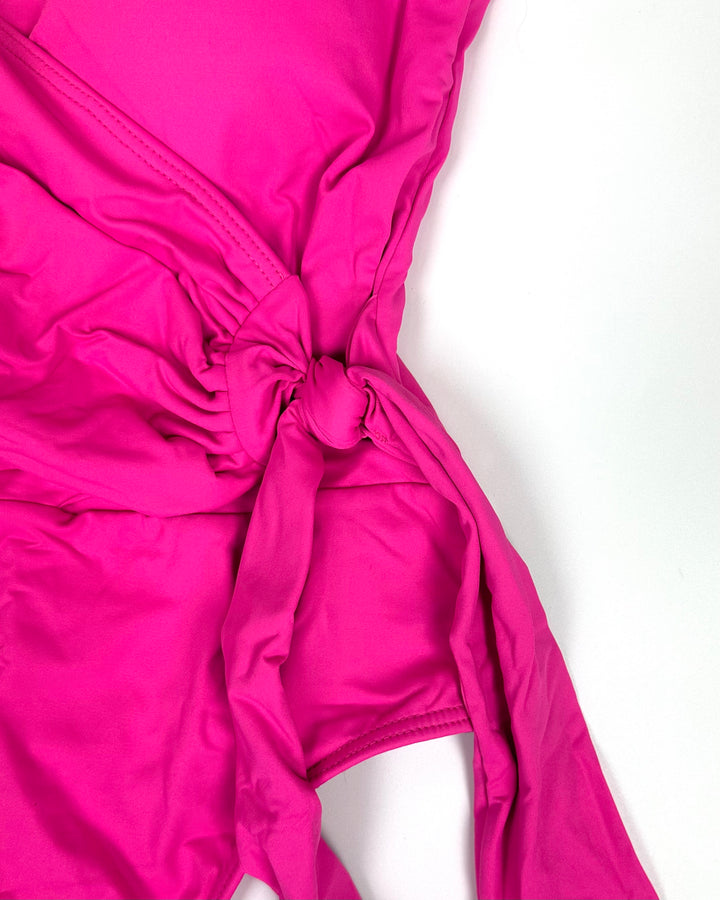 Magenta Pink Ribbon Wrap One Piece Swimsuit - Size 2/4