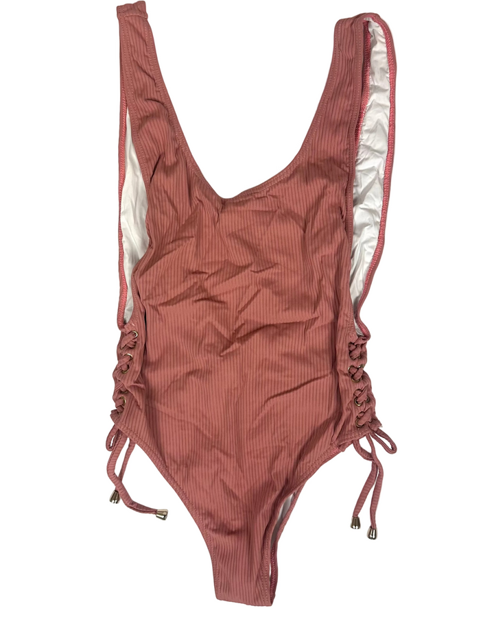 Dusty Rose Pink Lace Up One Piece Swimsuit