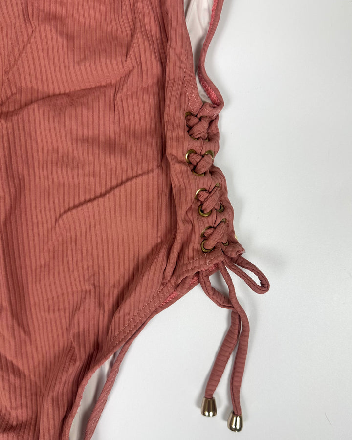 Dusty Rose Pink Lace Up One Piece Swimsuit