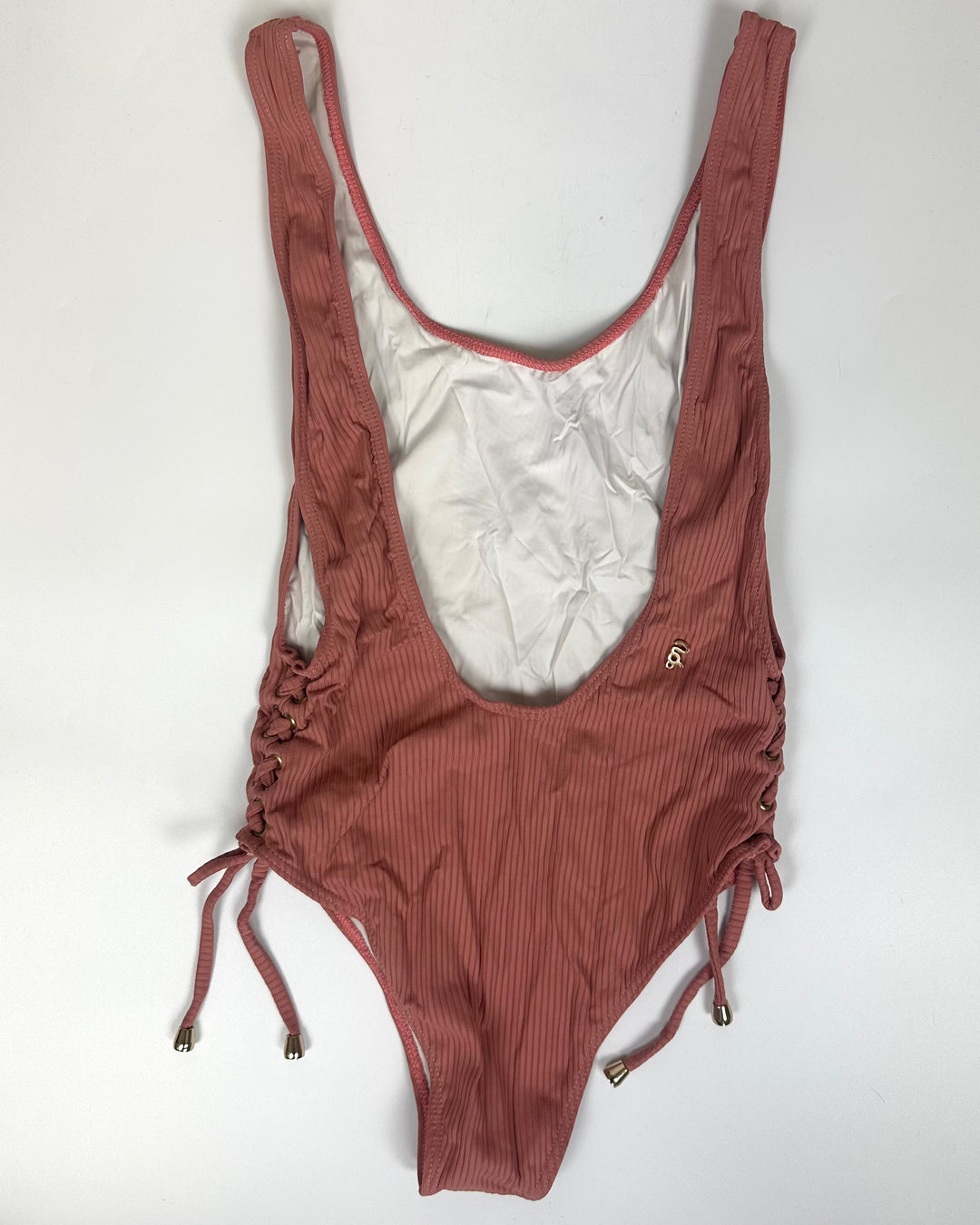 Dusty Rose Pink Lace Up One Piece Swimsuit