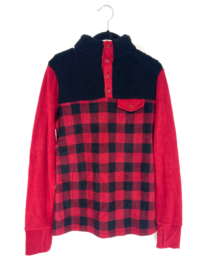 Red and Black Plaid Pullover - Small