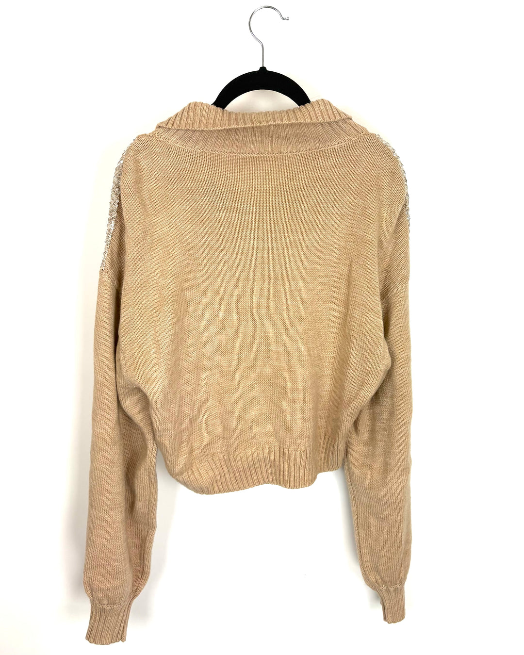 Beige Sequin Zip Sweater - Size 6/8