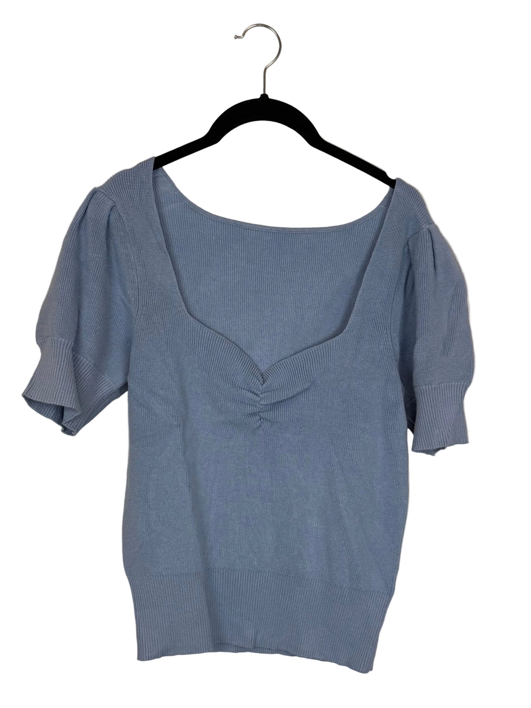 Light Blue Puff Sleeve Knit Top - Size 6/8