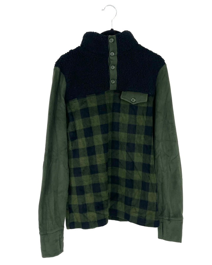 Green and Black Plaid Pullover - Small