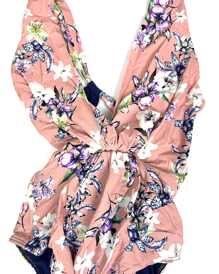Peach Floral Scrunch One Piece Swimsuit - Size 2/4