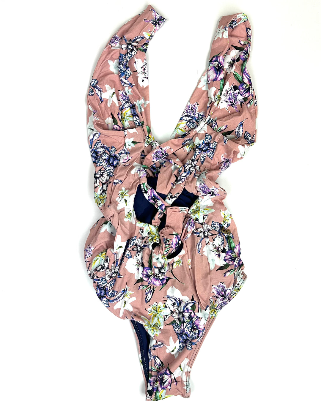 Peach Floral Scrunch One Piece Swimsuit - Size 2/4