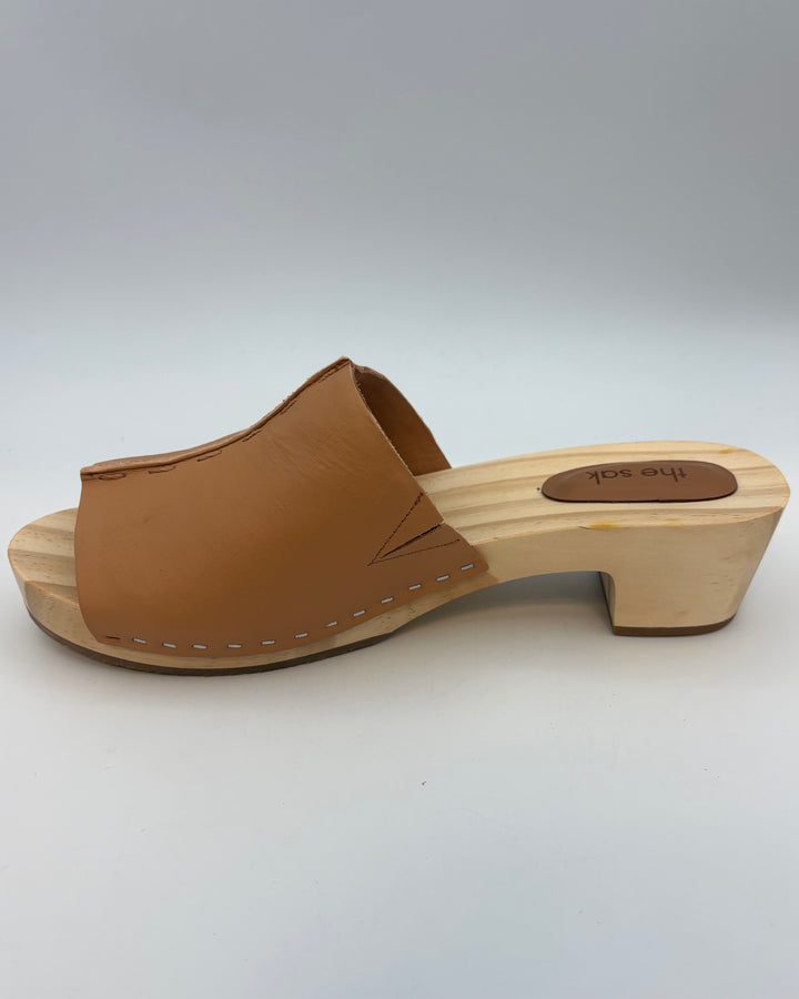 Tan Leather & Wood Mules - Size 9