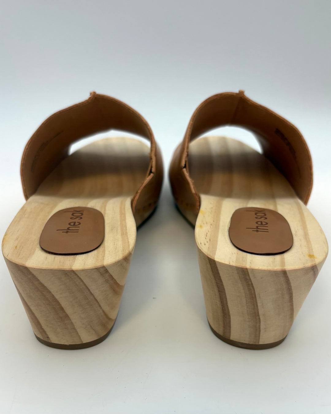 Tan Leather & Wood Mules - Size 9